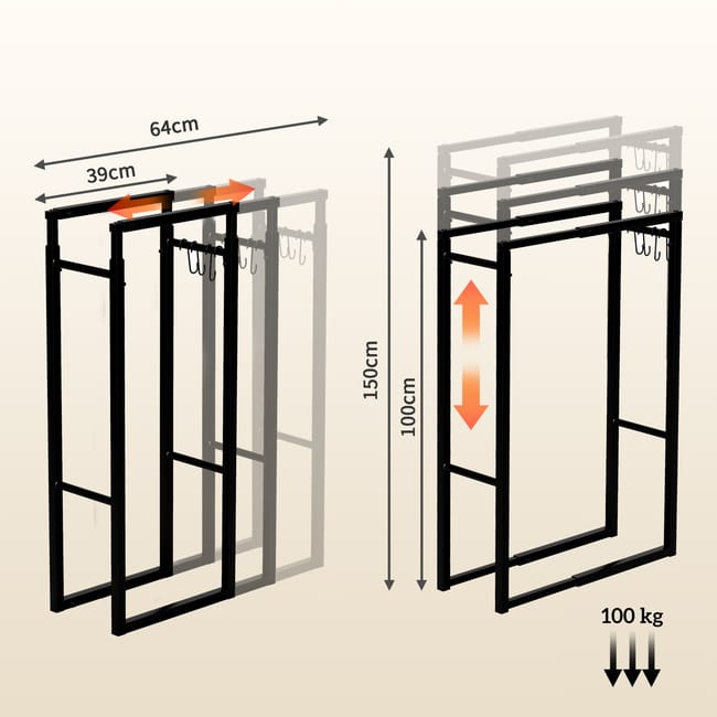 Estante para Leña Outsunny Metal Negro 65x25x150 cm