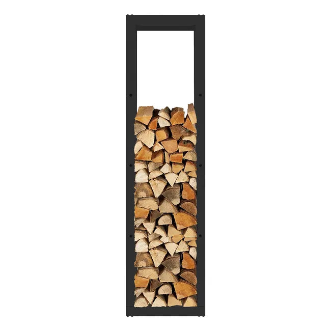 Leñero de Interior Kekai Rack II 40x25x150 cm Almacenaje de Madera con Estructura de Acero Galvanizado, Color Negro