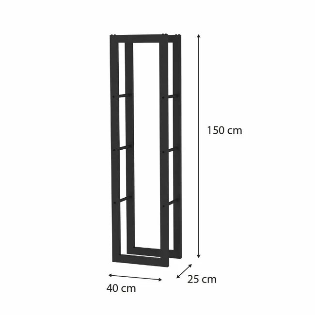 Leñero de Interior Kekai Rack II 40x25x150 cm Almacenaje de Madera con Estructura de Acero Galvanizado, Color Negro