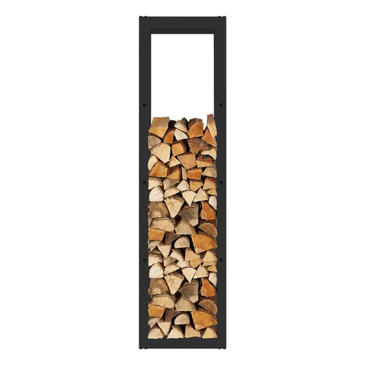 Leñero de Interior Kekai Rack II 40x25x150 cm Almacenaje de Madera con Estructura de Acero Galvanizado, Color Negro